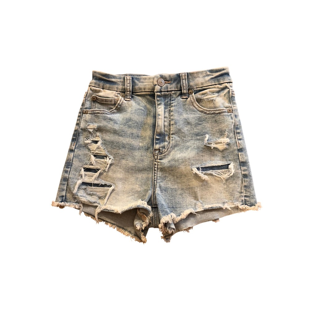 American Eagle Next Level Stretch Distressed Denim Shorts Festival Size 0 NWT